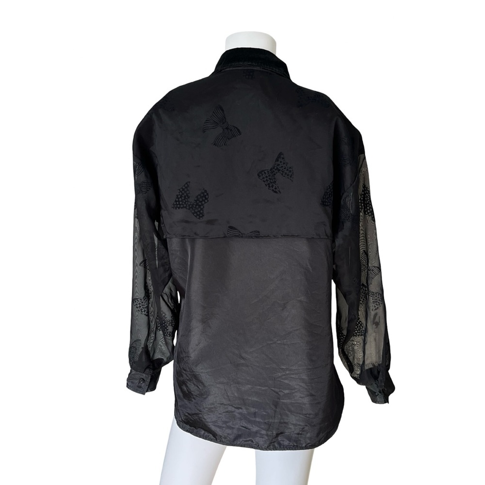 Vintage Roper Black blouse Button Up Long Sleeve Sheer Sleeves Bows Size Medium - Picture 2 of 13